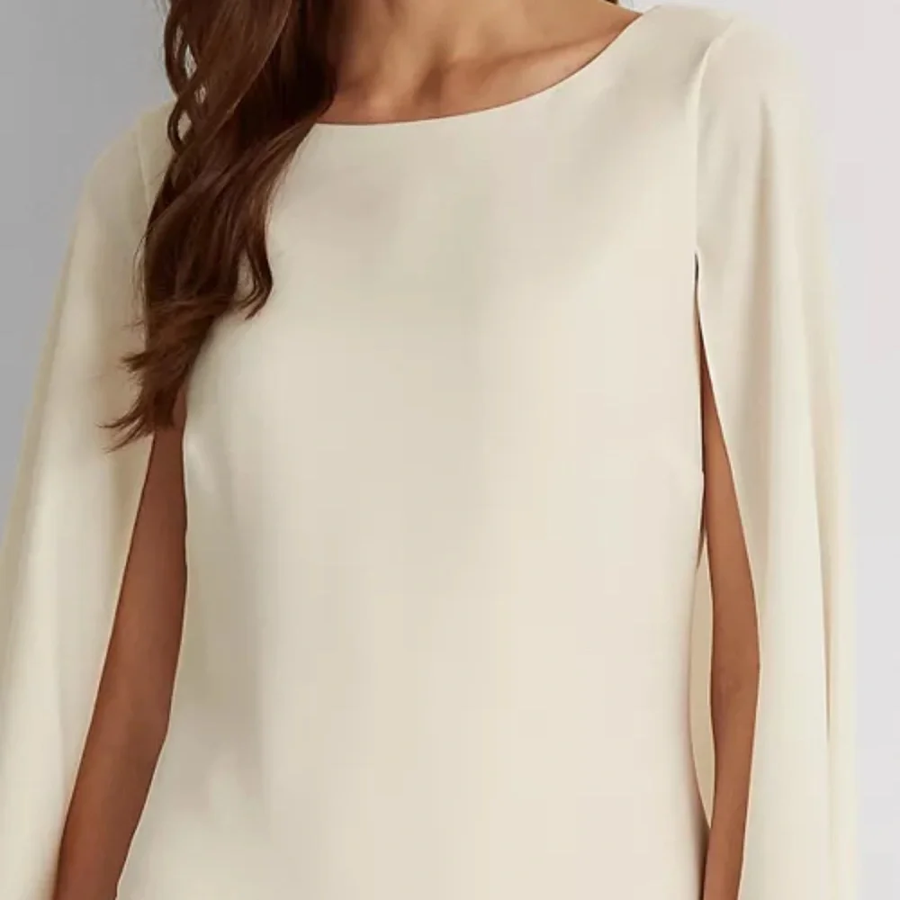 Cape Georgette Cocktail Dress - Winter Cream - Picture 3 of 7